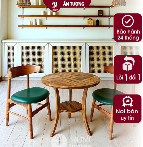 Bộ bàn ghế cafe trà sữa gỗ giá rẻ bền AT7274 tại Nội Thất Ấn Tượng