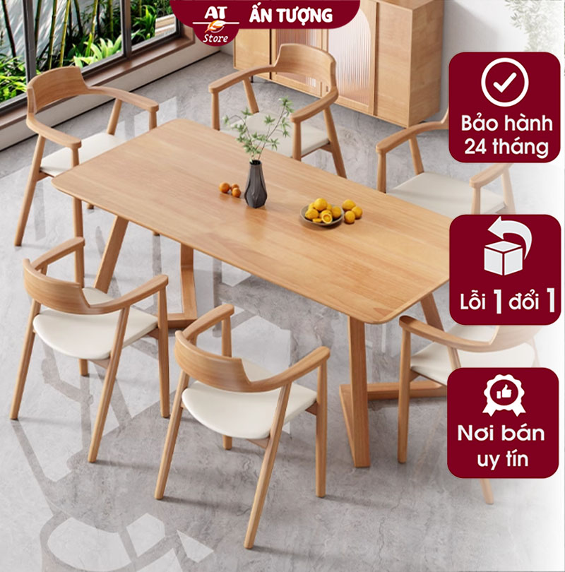 Bàn ăn 4 ghế sang trọng màu tự nhiên cho gia đình căn hộ đẹp giá rẻ AT8113 tại Nội Thất Ấn Tượng