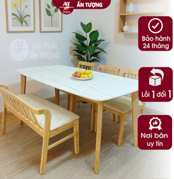 Bàn ghế ăn 4 ghế dễ lau chùi bằng gỗ tự nhiên đẹp tại Nội Thất Ấn Tượng