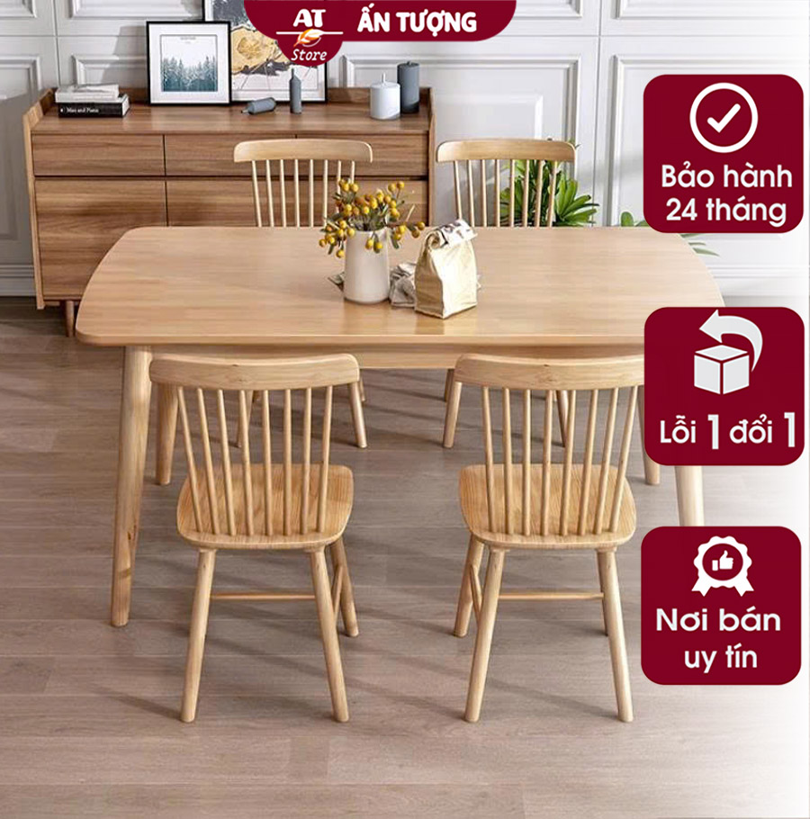 Chi tiết - Bàn ghế ăn 4 người gỗ nguyên khối nhỏ gọn sang trọng hiện đại đơn giản AT8935