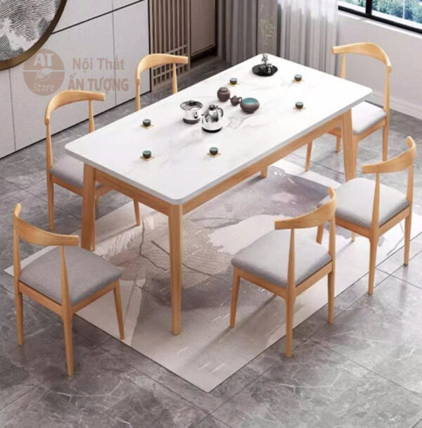 Bàn ghế ăn mặt đá sang trọng đẹp giá rẻ cho gia đình 6 người ngồi AT5286 tại Nội Thất Ấn Tượng