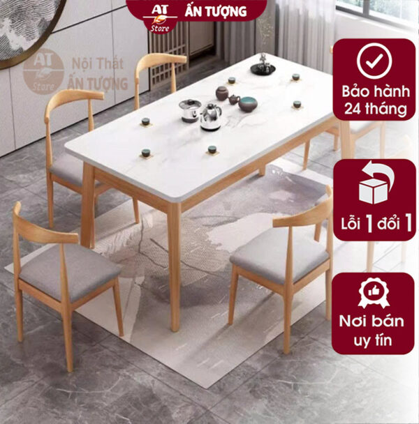 Bàn ghế ăn mặt đá sang trọng cho gia đình 6 người AT5286 tại Nội Thất Ấn Tượng