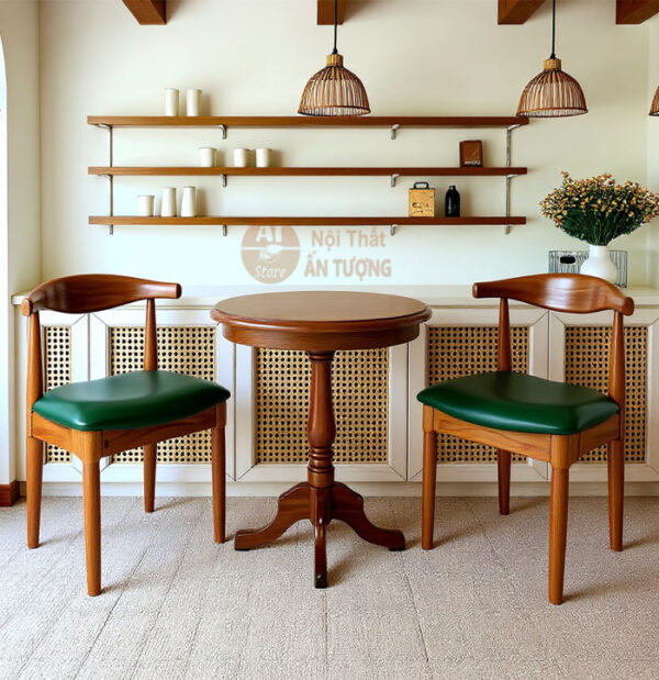 Bàn ghế cafe trà sữa đồ ăn nhanh giá rẻ bằng gỗ AT8735 tại Nội Thất Ấn Tượng