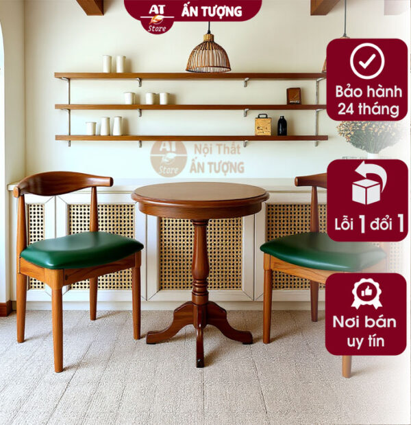 Bàn ghế cafe trà sữa đồ ăn nhanh giá rẻ bằng gỗ AT8735 tại Nội Thất Ấn Tượng