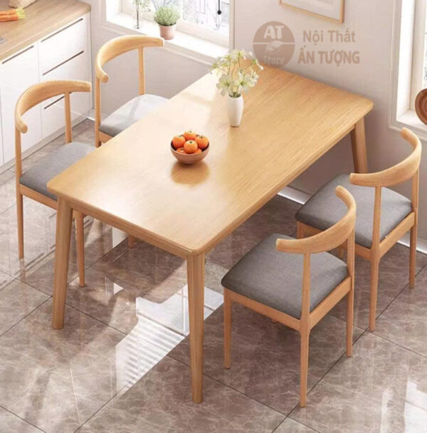 Bàn ghế ăn cơm gia đình đẹp rẻ màu tự nhiên, óc chó 4 ghế AT3618 tại Nội Thất Ấn Tượng