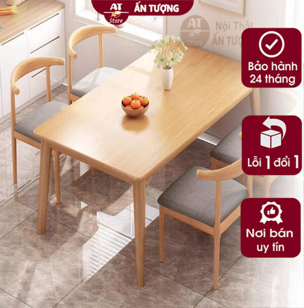 Bàn ghế ăn cơm gia đình đẹp rẻ màu tự nhiên 4 ghế AT3618 tại tại Nội Thất Ấn Tượng