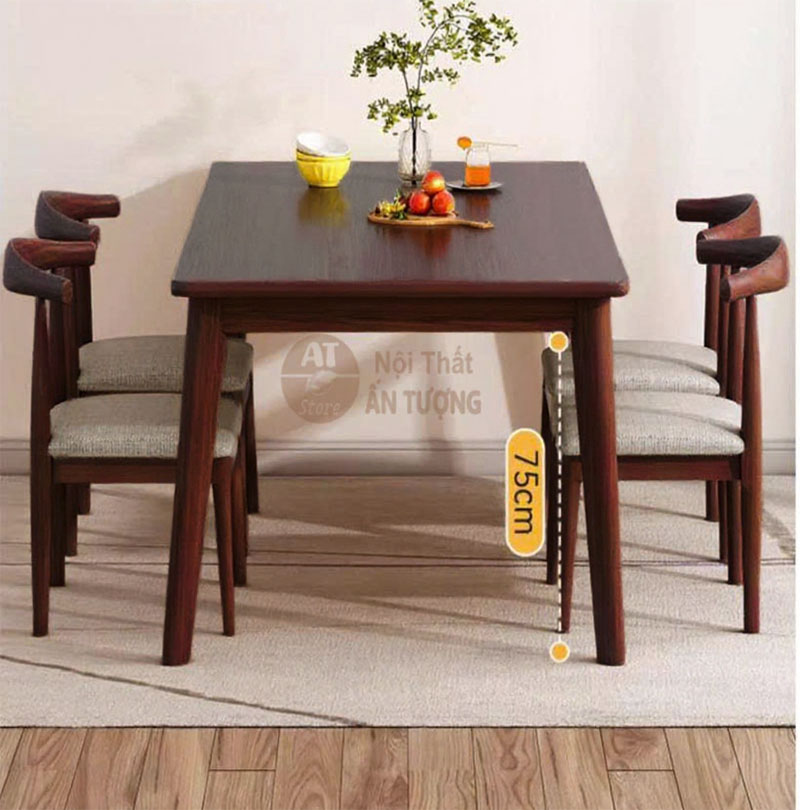 Bàn ghế phòng ăn cơm gia đình đẹp rẻ màu óc chó - 4 ghế - 6 ghế AT3618 tại Nội Thất Ấn Tượng
