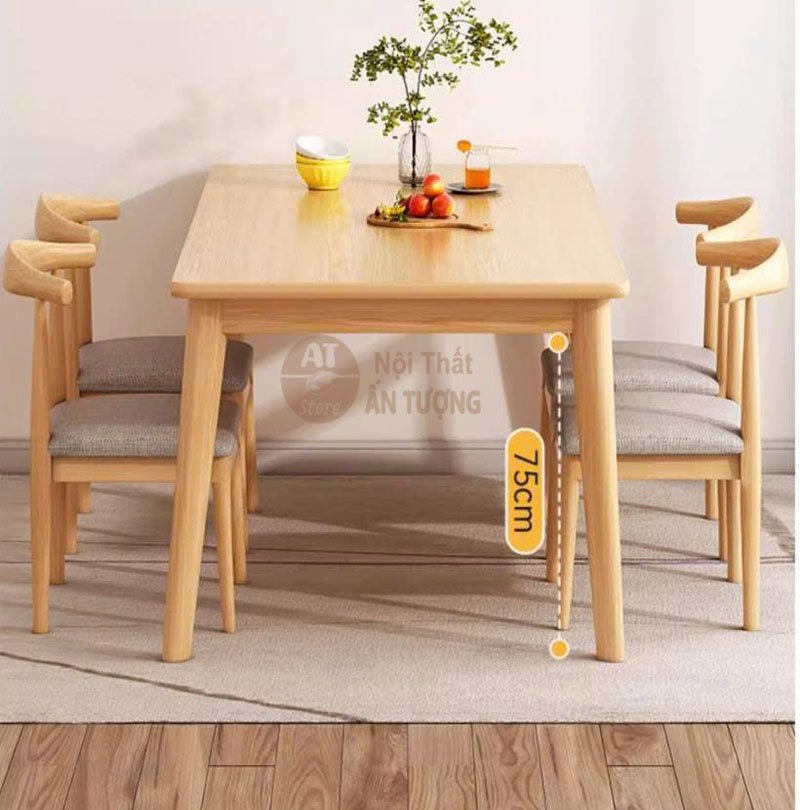 Bàn ghế phòng ăn cơm gia đình đẹp rẻ - màu tự nhiên- 4 ghế - 6 ghế AT3618 tại Nội Thất Ấn Tượng