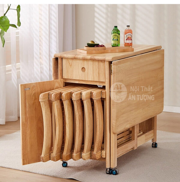 Bộ bàn ăn gấp gọn thông minh kéo dài 2-4-6 ghế tự nhiên AT6475 tại Nội Thất Ấn Tượng