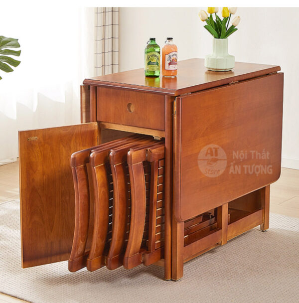 Bộ bàn ăn gấp gọn thông minh 2-4-6 ghế xếp AT6475 tại Nội Thất Ấn Tượng