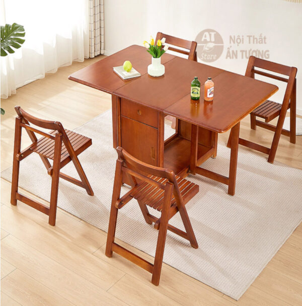 Bộ bàn ăn gấp gọn thông minh kéo dài 2-4-6 ghế AT6475 tại Nội Thất Ấn Tượng