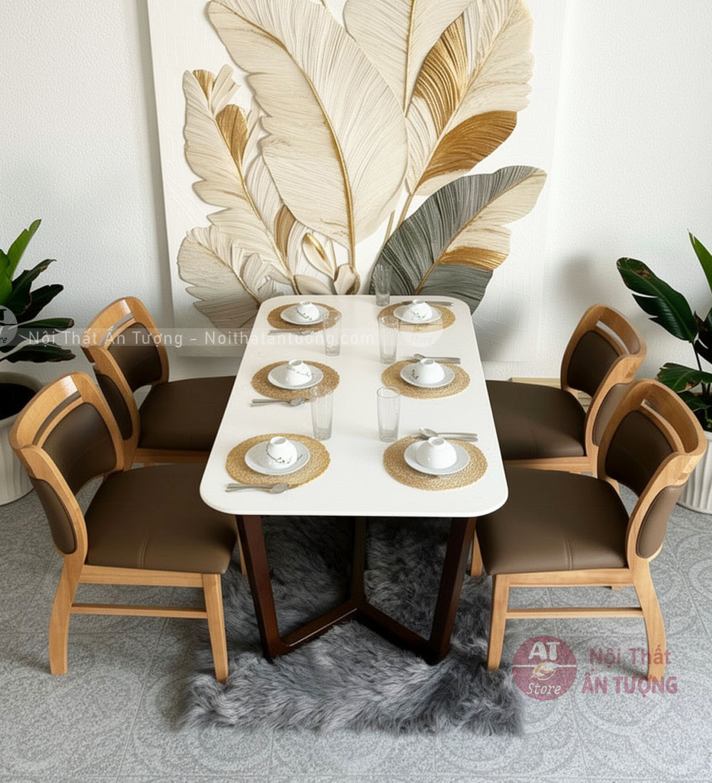 Bàn ăn mặt đá sang trọng bền bỉ điểm nhấn cho phòng bếp AT4274