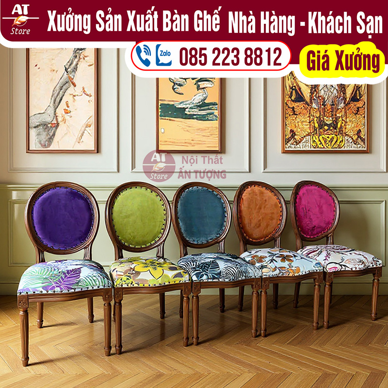 Bàn ghế nhà hàng louis sang trọng AT3986
