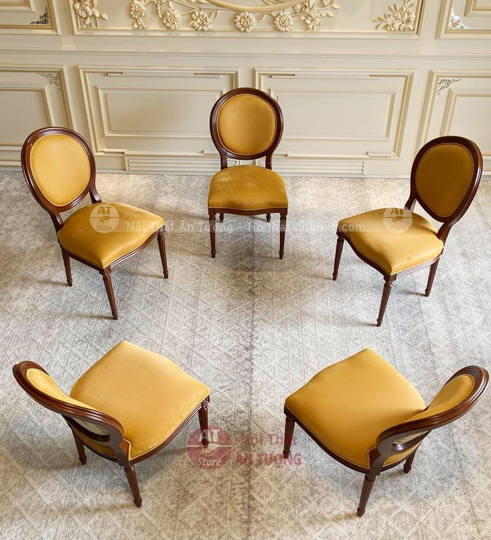 Bộ bàn ghế tròn mặt đá mâm xoay sang trọng AT7452
