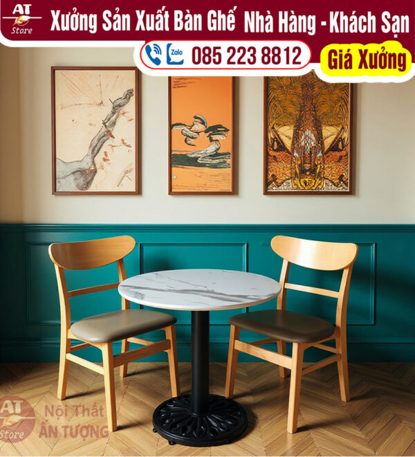 Ghế nhà hàng đẹp bằng gỗ mặt nệm AT7863 - Nội Thất Ấn Tượng
