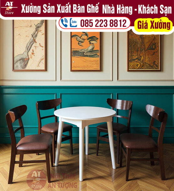 Ghế nhà hàng giá rẻ bằng gỗ mặt nệm AT7863 - Nội Thất Ấn Tượng