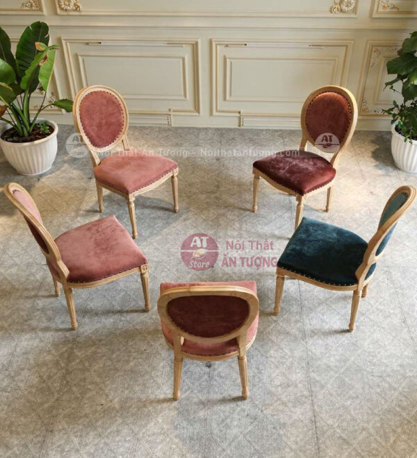 ghế louis màu gỗ vải nhung